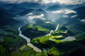 山谷中的梯田农户