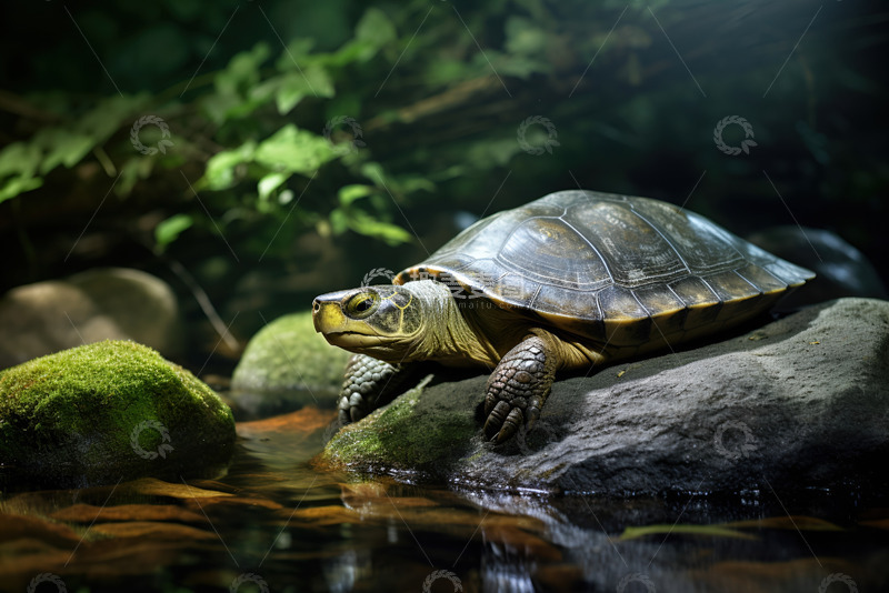 高清大图下载【趣麦麦图】-趴在石头上的一只陆龟