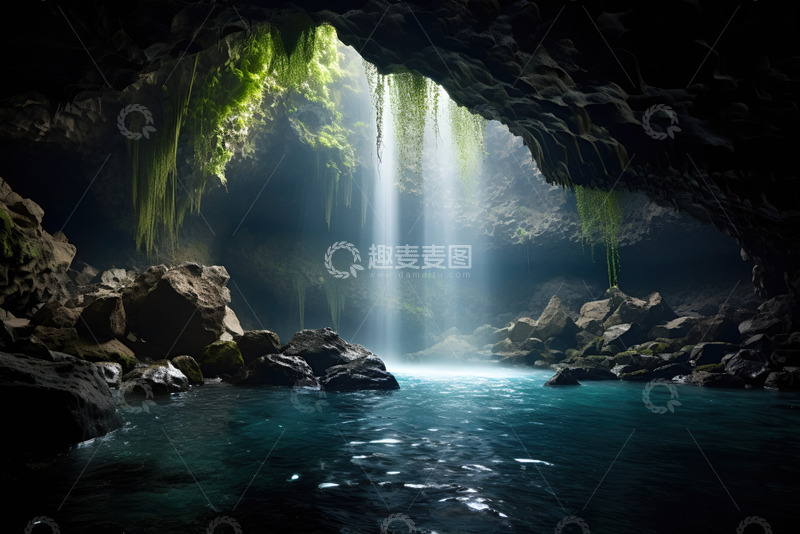 高清大图下载【趣麦麦图】溶洞深潭瀑布