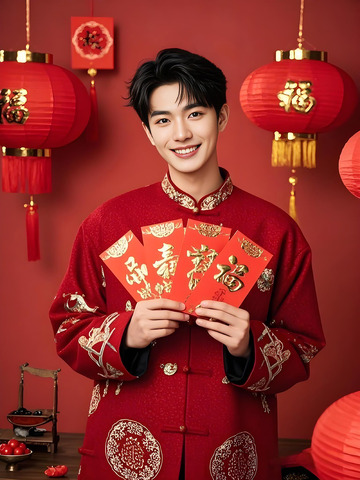 春节人物手拿红包摄影图7