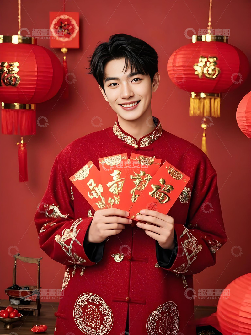 春节人物手拿红包摄影图7