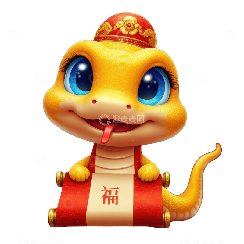 俏皮蛇样卡通卷轴庆团圆