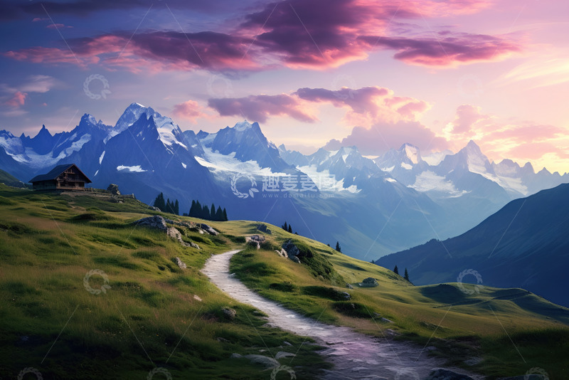 高清大图下载【趣麦麦图】高山上的小木屋