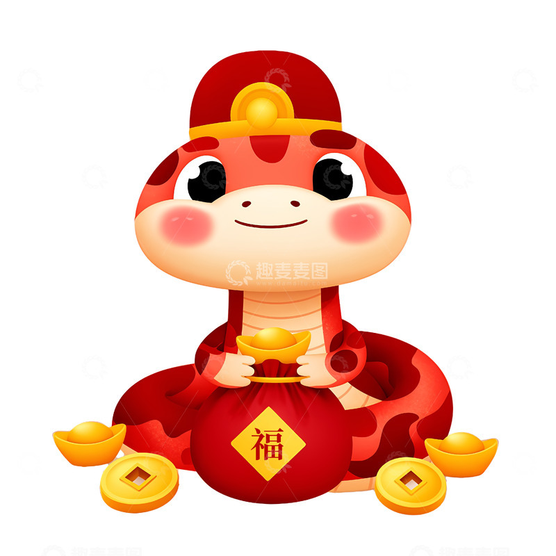 可爱红帽蛇儿贺岁送福