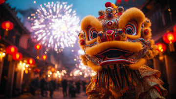 春节舞狮场景摄影图2