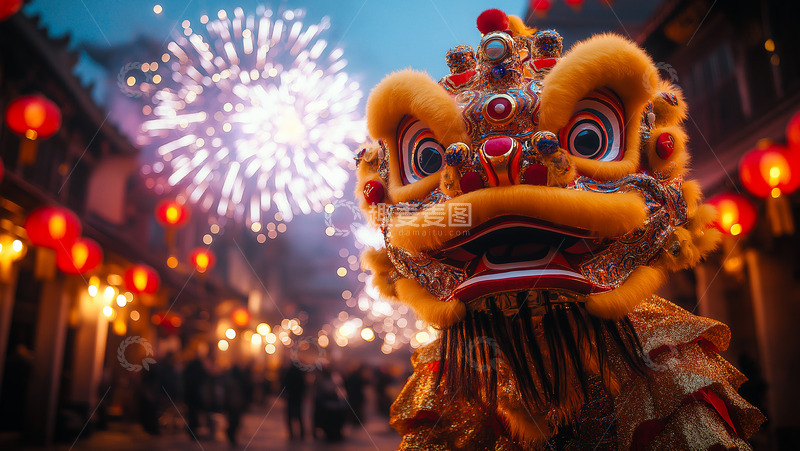 高清大图下载【趣麦麦图】春节舞狮场景摄影图2
