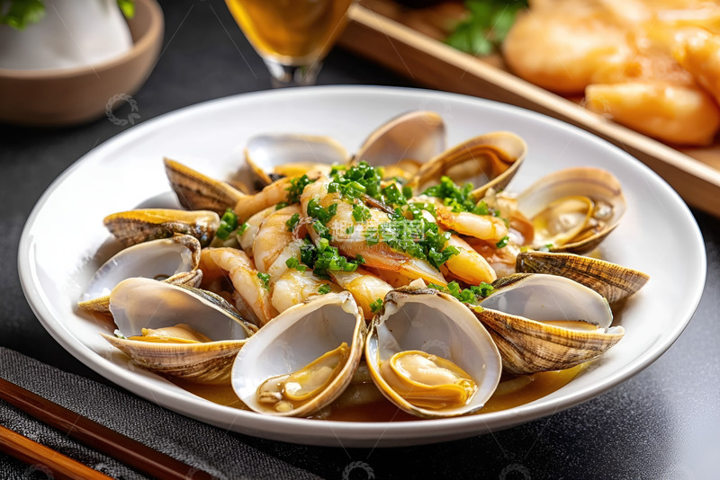 高清大图下载【趣麦麦图】一盘虾仁炒扇贝