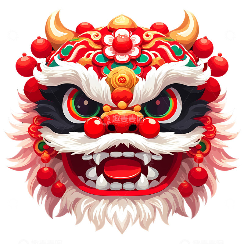 高清大图下载【趣麦麦图】炫酷舞狮头部精美装饰耀光辉1