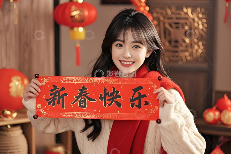 高清大图下载【趣麦麦图】春节人物手拿对联摄影图4