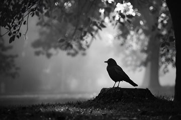 站在木桩上的一只乌鸦