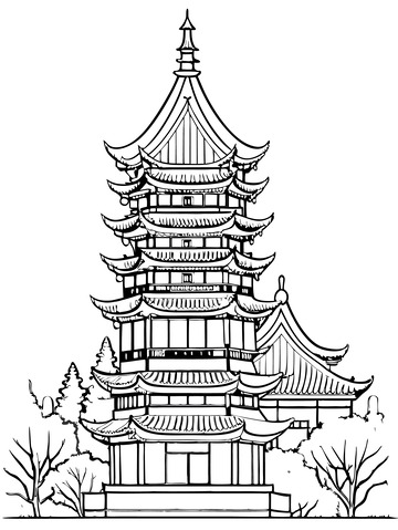 中国城市地标建筑苏州北寺塔线稿图