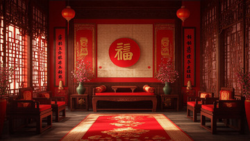 新年春节中式房间布置摄影3