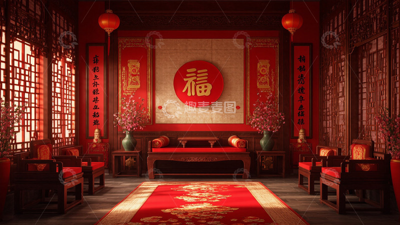 高清大图下载【趣麦麦图】新年春节中式房间布置摄影3