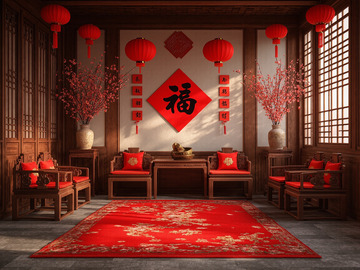 新年春节中式房间布置摄影5