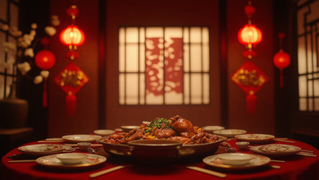 喜庆新年春节年夜饭摄影