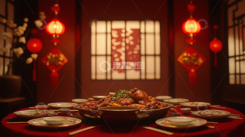 喜庆新年春节年夜饭摄影