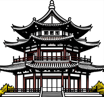 中国苏州地标建筑梵音阁线稿图