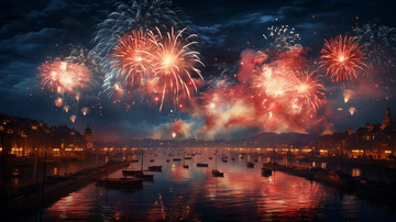 新年喜庆夜晚烟花风景摄影