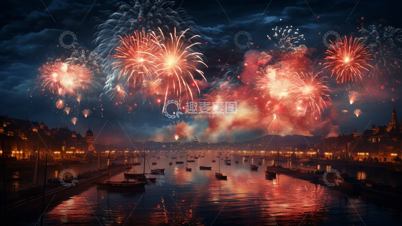 高清大图下载【趣麦麦图】新年喜庆夜晚烟花风景摄影