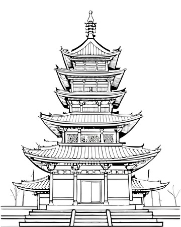 中国城市地标建筑苏州寒山寺线稿图