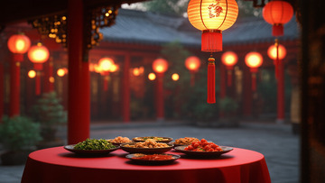 春节中式建筑室外庭院场景2