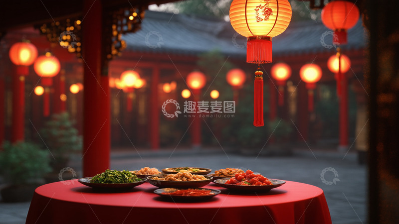 高清大图下载【趣麦麦图】春节中式建筑室外庭院场景2