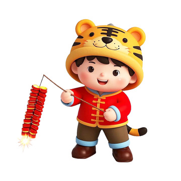 2025蛇年春节红色喜庆放鞭炮的小孩