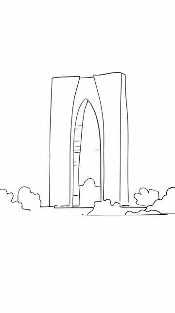 中国地标建筑苏州东方之门线稿图