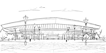 中国城市地标建筑苏州火车站线稿图