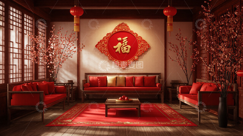 高清大图下载【趣麦麦图】新年春节中式房间布置摄影2