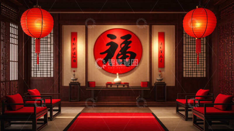 高清大图下载【趣麦麦图】新年春节中式房间布置摄影1