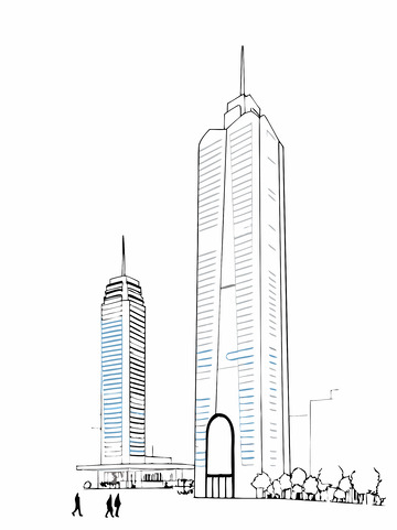 中国城市地标建筑苏州环球188线稿图