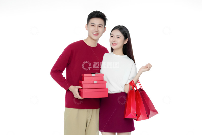 高清大图下载【趣麦麦图】手持几摞红色礼盒