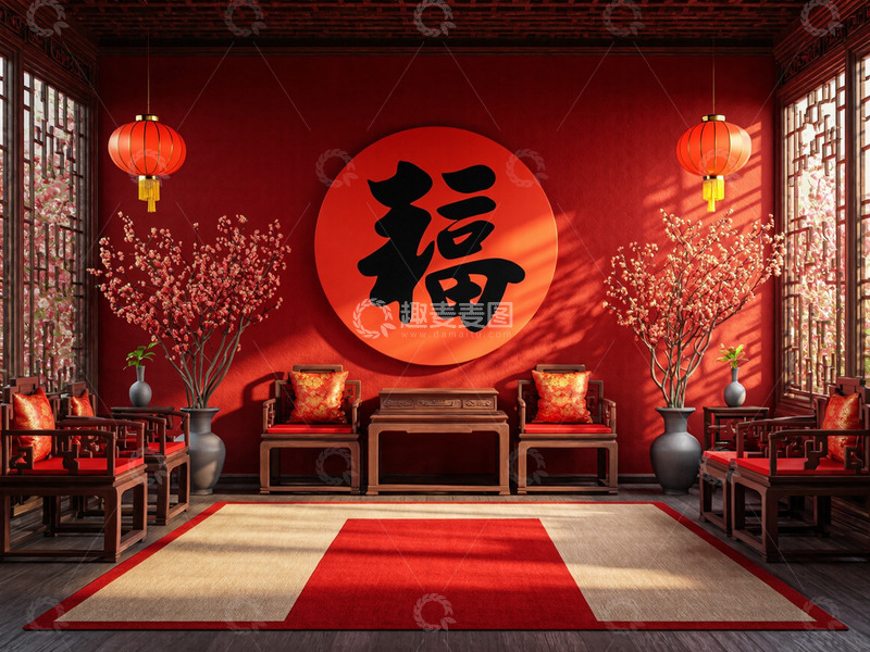 高清大图下载【趣麦麦图】新年春节中式房间布置摄影
