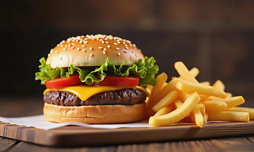 创意美食汉堡薯条西餐摄影图
