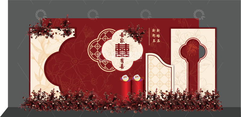 中式婚礼大型立体美陈结婚美陈DP点