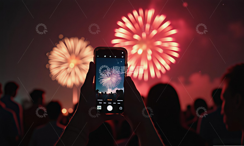 高清大图下载【趣麦麦图】春节夜晚烟花人群场景摄影图