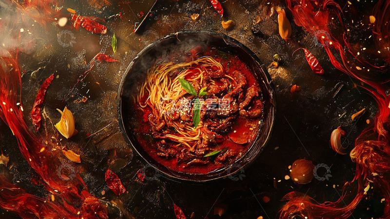 高清大图下载【趣麦麦图】创意美食爆辣牛肉面摄影图