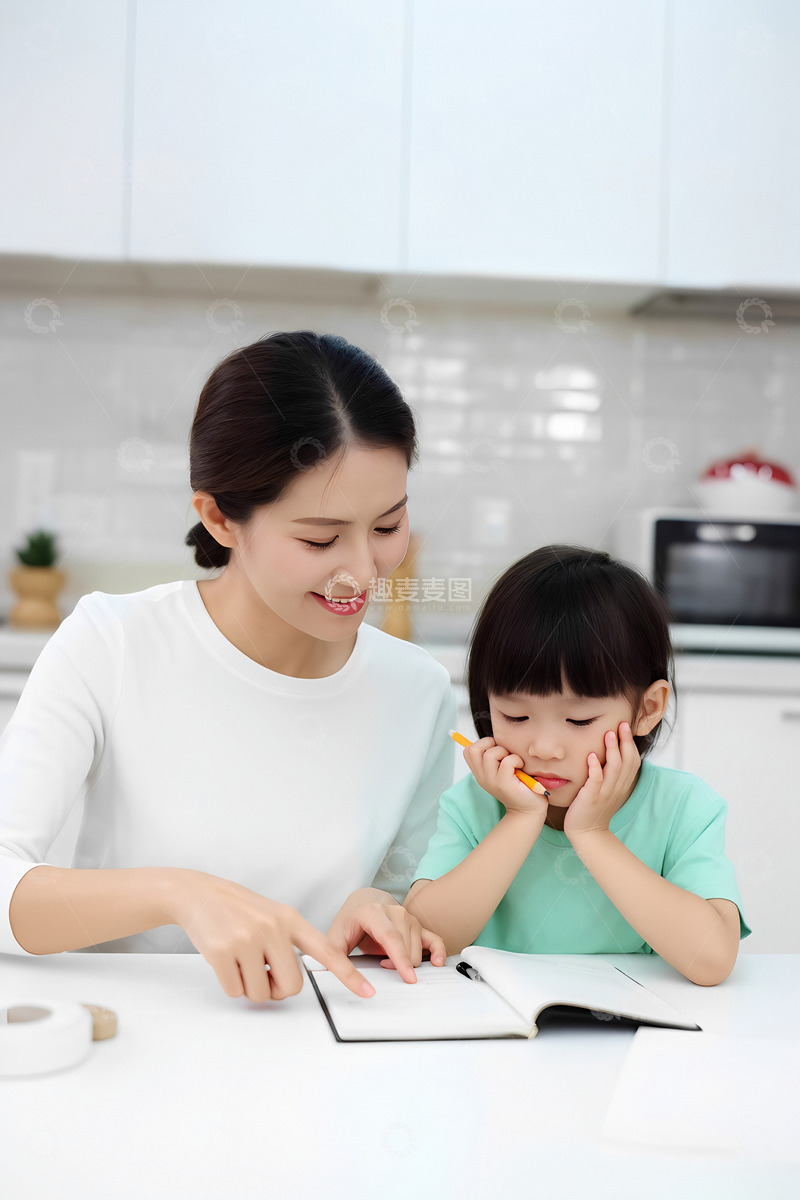 高清大图下载【趣麦麦图】温馨母子厨房作业场景