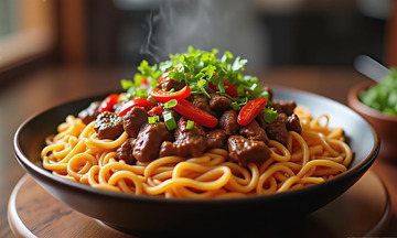 创意美食牛肉面面条摄影图