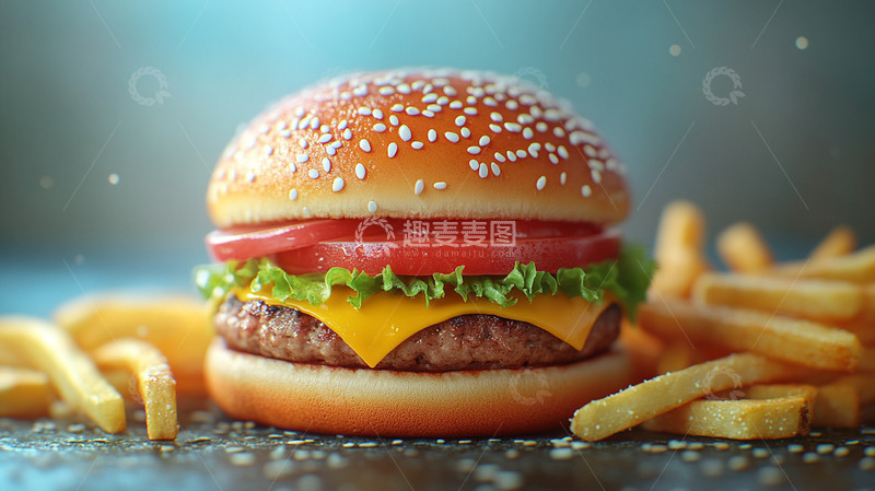 高清大图下载【趣麦麦图】创意美食汉堡薯条西餐摄影图1
