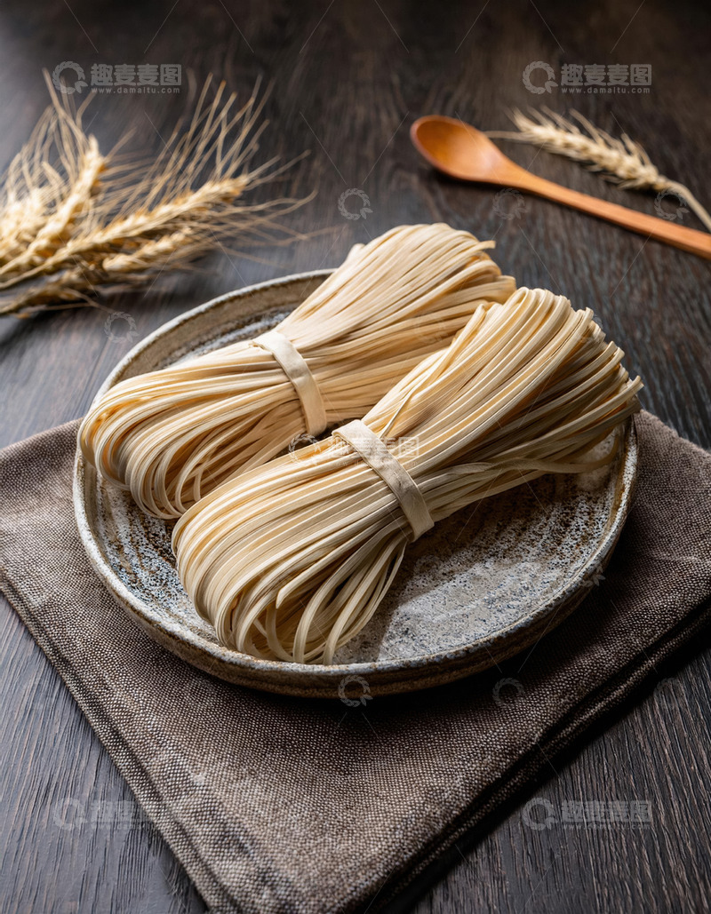 高清大图下载【趣麦麦图】-深色盘中的面条卷