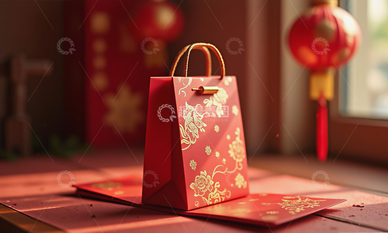 高清大图下载【趣麦麦图】新年红色春节礼袋福袋摄影图