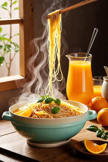 美味橙汁细汤面