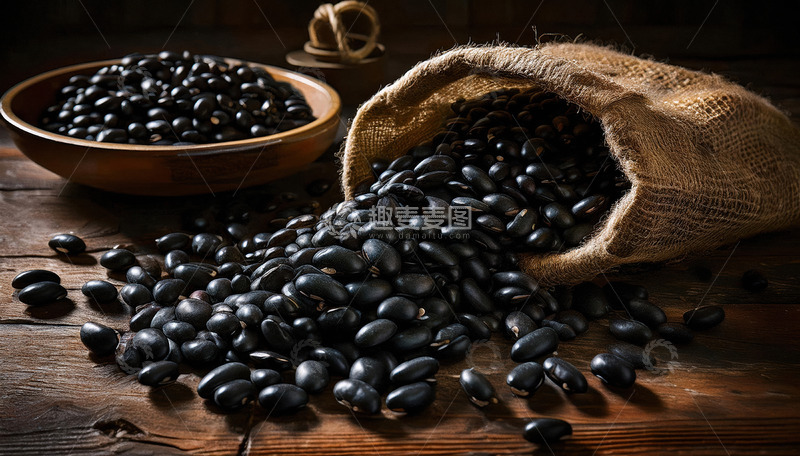 高清大图下载【趣麦麦图】黑豆从麻袋里面倒出来