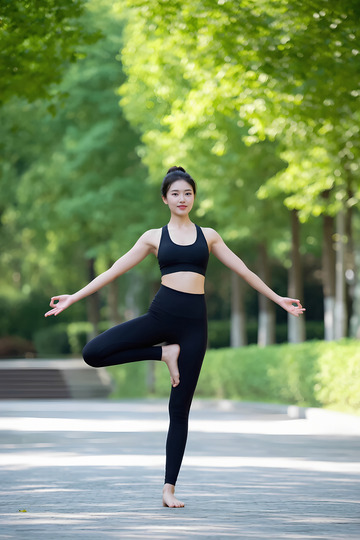 一位身着黑色运动装的女性瑜伽修身养性1