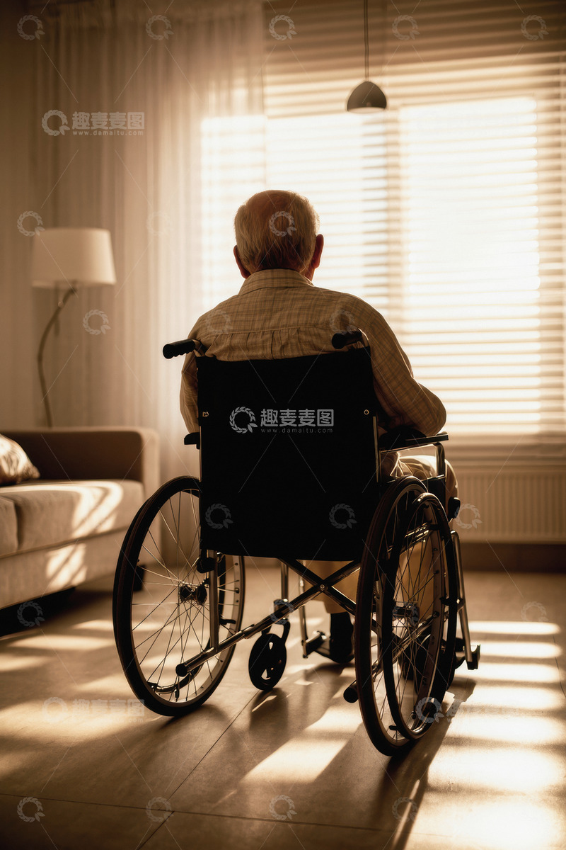 高清大图下载【趣麦麦图】阳光透过窗户洒进来形成一道道光影画面给人一种孤独安静的感觉仿佛老爷爷在独自享受这片刻的宁静又似乎透着些许落寞2