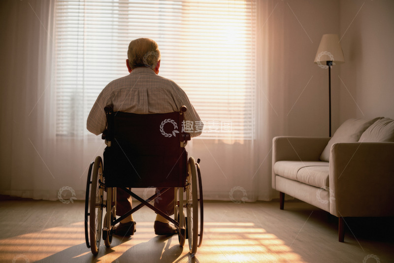 高清大图下载【趣麦麦图】-阳光透过窗户洒进来形成一道道光影画面给人一种孤独安静的感觉仿佛老爷爷在独自享受这片刻的宁静又似乎透着些许落寞