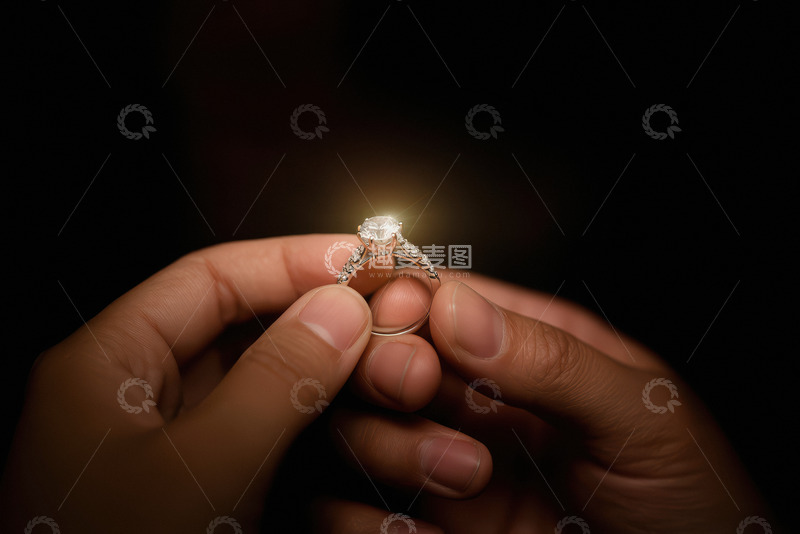 高清大图下载【趣麦麦图】一枚璀璨夺目的钻石戒指被一双温柔的手轻轻托着