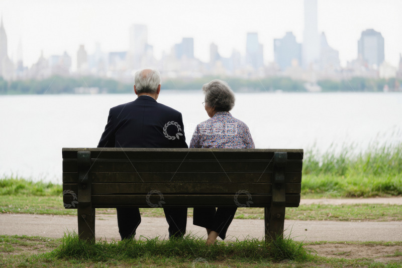 高清大图下载【趣麦麦图】-一对老年夫妻坐在公园长椅上的场景